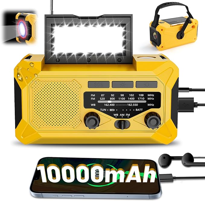 Emergency hand crank solar radio for off-grid outdoor adventures