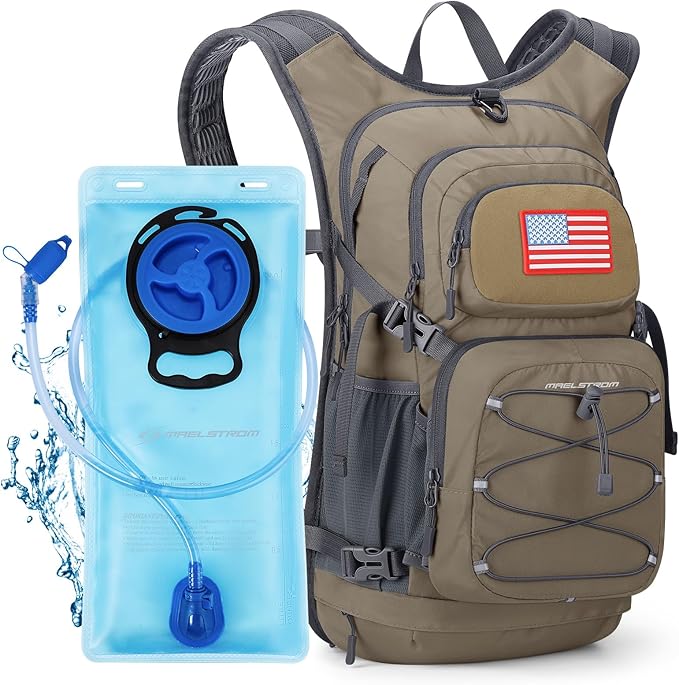 Hiker on a mountain trail with hydration pack and water bottle - best hydration gear for hiking 2026