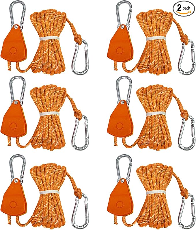 Longer 14ft Retractable Paracord Rope Tie Down Ratchet Strap — best camping tarp tie-down system