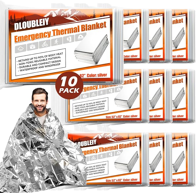 10-Pack Heavy Duty Mylar Emergency Thermal Blankets - Wilderness Survival Gear