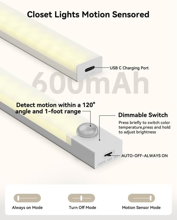 Under Cabinet Lighting 12 Inches Rechargeable Motion Sensor Light Indoor - Image 6