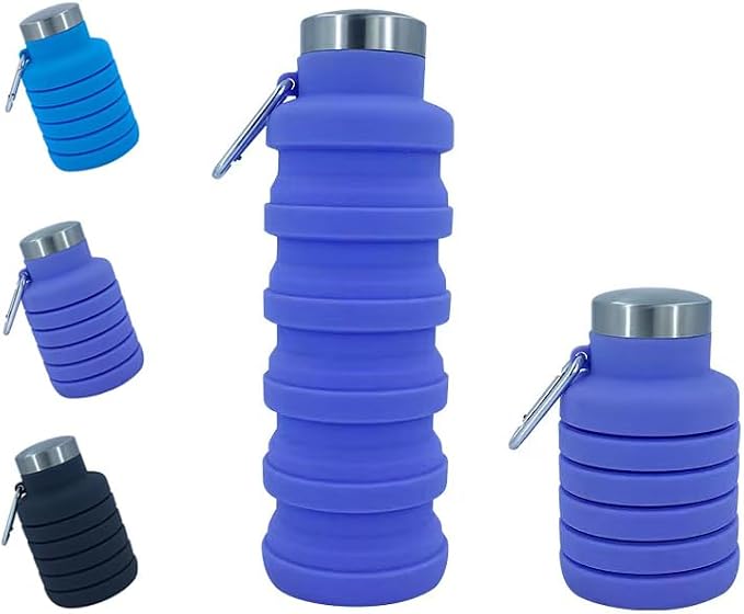 Collapsible Water Bottles 17oz, Odorless BPA-Free Silicone, Leak-Proof Foldable by VadoWorld