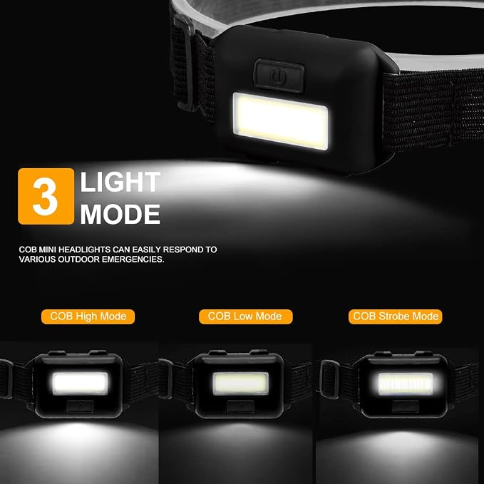 8 Pack Led Headlamp for Adults and Kids, 1.1oz/31g COB Flood Light Ultra Bright - Image 2