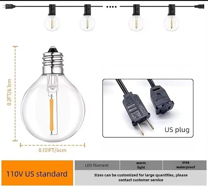Outdoor String Light 50FT Patio Black - Image 2