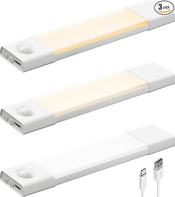 EZVALO 3 Pack 8” Motion Sensor Light Indoor, Wireless Under Cabinet Lighting by EZVALO