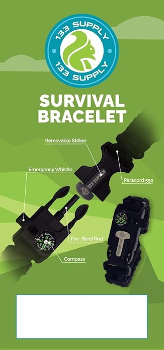 Paracord Bracelet Compass Hiking Survival Kit Emergency Whistle Fire Starter - Image 8