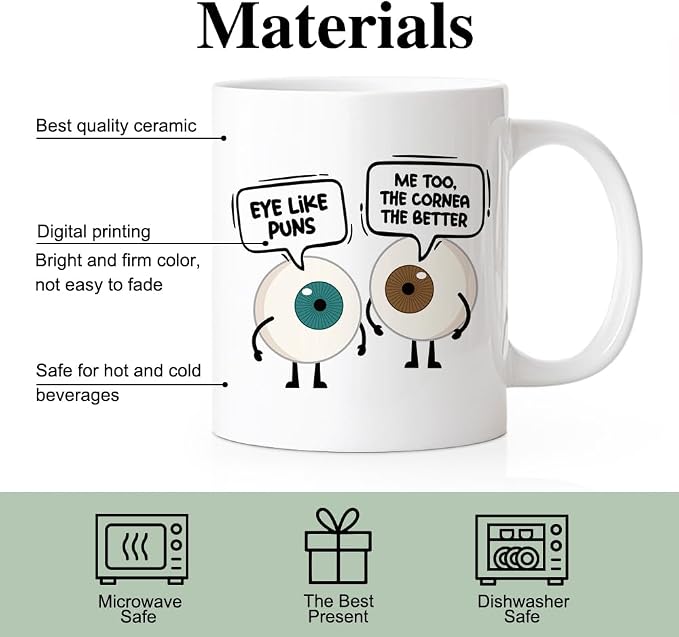RZHV Eye Like Puns Me To The Cornea The Better 11 Oz Novelty Mug, Funny Coffee - Image 3