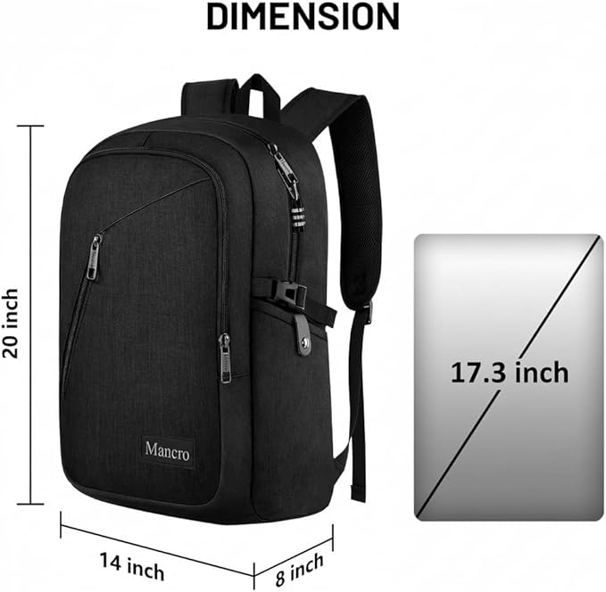 Mancro Laptop Backpack for Travel 17.3 in Anti-Theft Business Backpack Large - Image 5