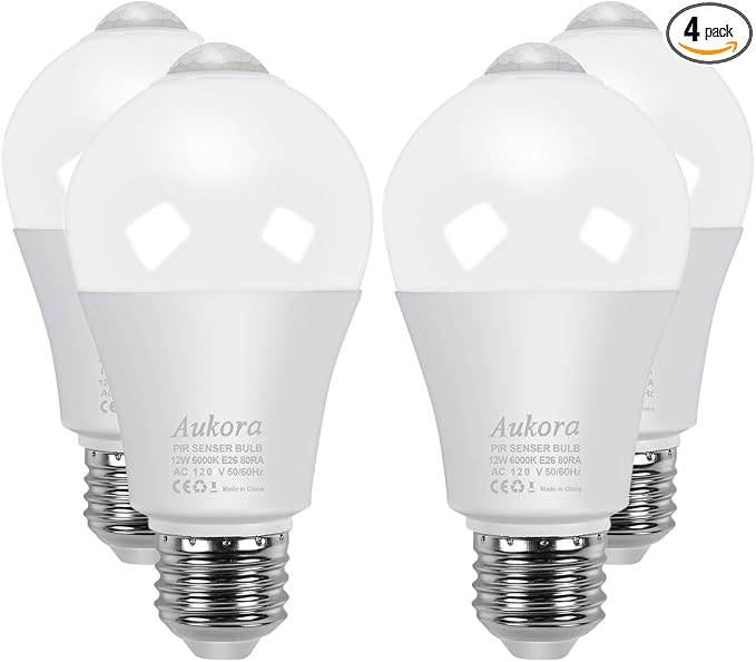 Aukora Motion Sensor Light Bulbs 4-Pack, 12W E26 Motion Activated Dusk to Dawn by AUKORA