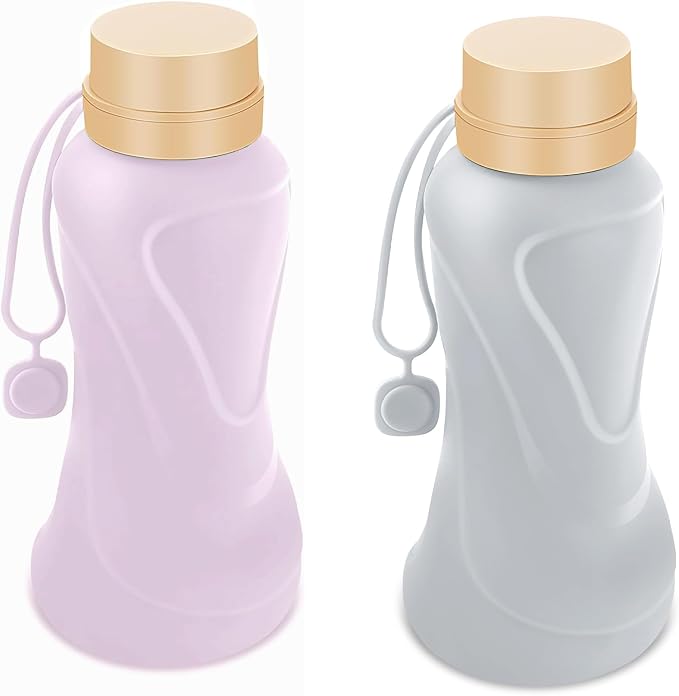 Collapsible Water Bottles 2 Pack, Leak Proof, Reuseable BPA Free Silicone by HighQualityBetterLife