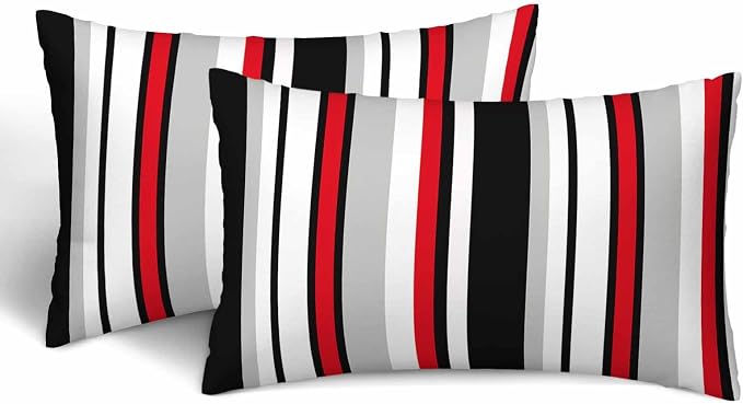 Vertical Lines Striped Pillow Covers 12 X 20 Black White Grey Red Watercolor by Unknown