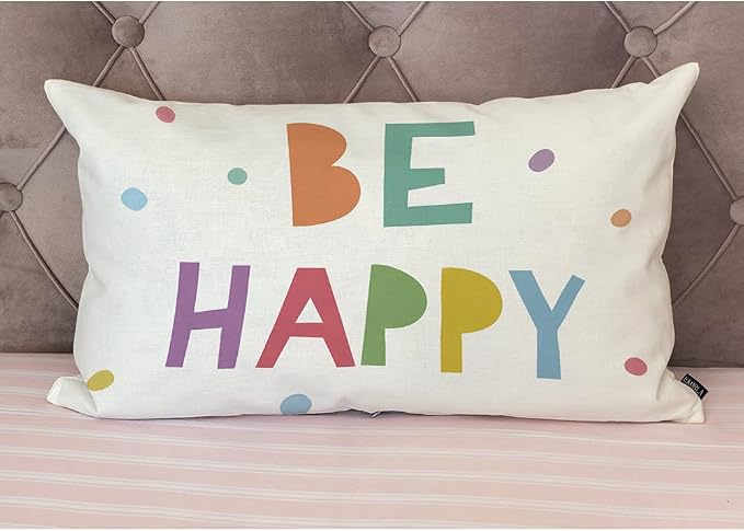 EKOBLA Be Happy Home Decorative Rectangle Pillow Cases Colorful Dots Cheerful - Image 4