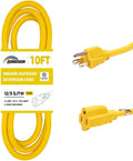 Indoor Outdoor Extension Cord Weatherproof, UL Certified, 12 Gauge 10FT Yellow by HONDERSON