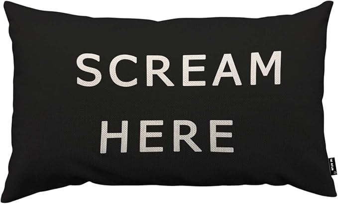 TKS MITLAN Scream Here Pillow Cover 12x20 inch Black White Phrase Pillows by TKS+MITLAN