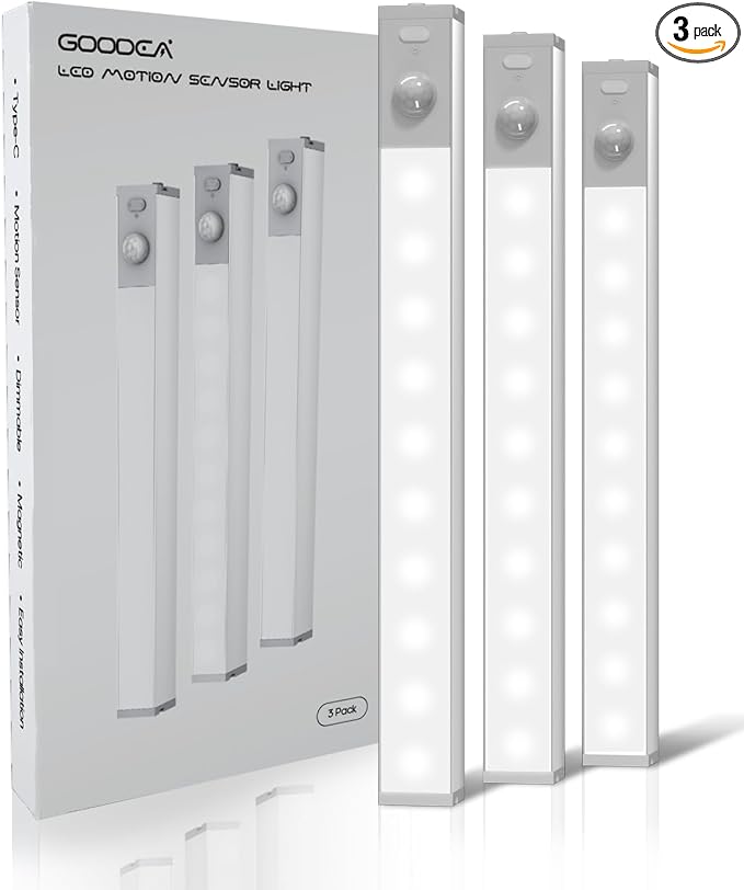 GOODEA 3 Pack Led Under Cabinet Lights Wireless, 7’’ Rechargeable Motion Sensor by Goodea