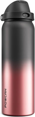 POWCAN 40 oz Stainless Steel Water Bottle: 2-in-1 Push-Button Spout & by POWCAN