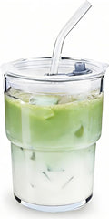 Glass Cups With Lids And Straws, Matcha Cup, Iced Coffee Cup, 13Oz/400ml Iced by WelcomeToColnic