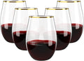 FOCUSLINE 20pcs 16 Oz Plastic Wine Glasses, Stemless Gold Rim, Heavy Duty by FOCUSLINE