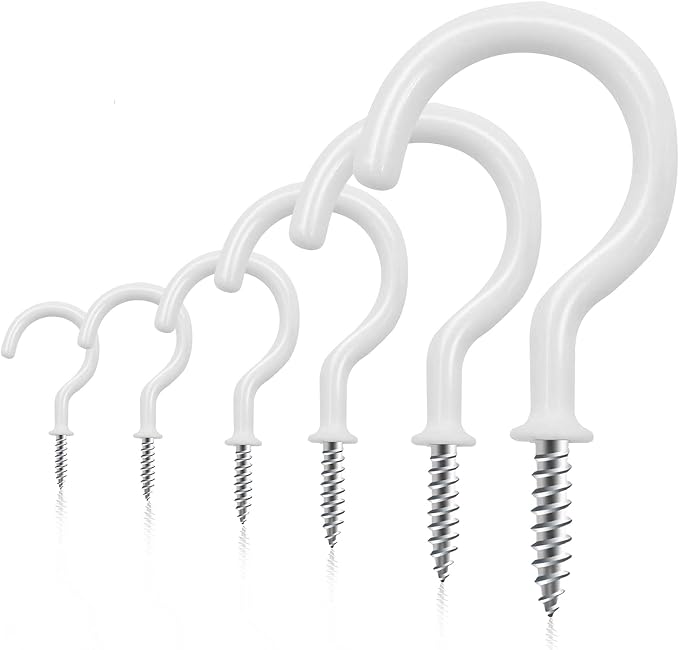100 PCS Screw in Cup Hooks, 6 Size Vinyl Coated Screw Ceiling Wind Chimes Cup by DRTDERUITAI