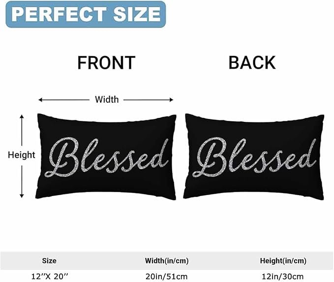 Bling Blessed White Throw Pillow Covers 12 X 20 Highlights Blessed Black Set of - Image 2