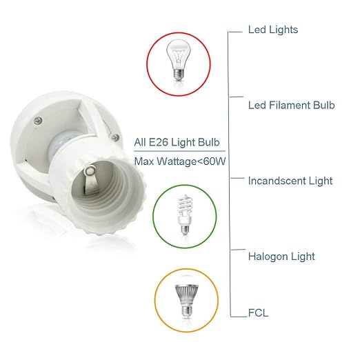 Motion Sensor Light Socket, PIR Motion E26 Screw Bulb Adapter, Adjustable Auto - Image 7