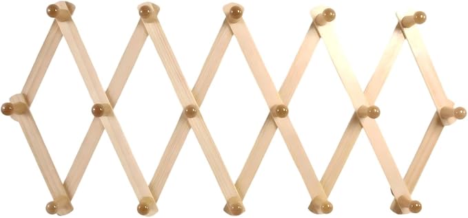 AMAPON Accordion Style Expandable Wall Wooden Coat Rack 16 Hooks Hang Hats by AMAPON