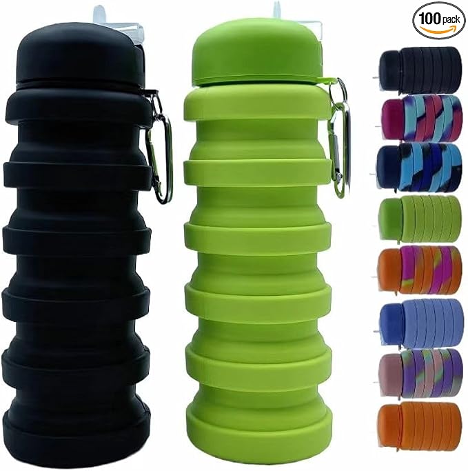 Collapsible Water Bottles 2 Pack 16oz, Travel Portable Sport Water Bottle by Dontinhu