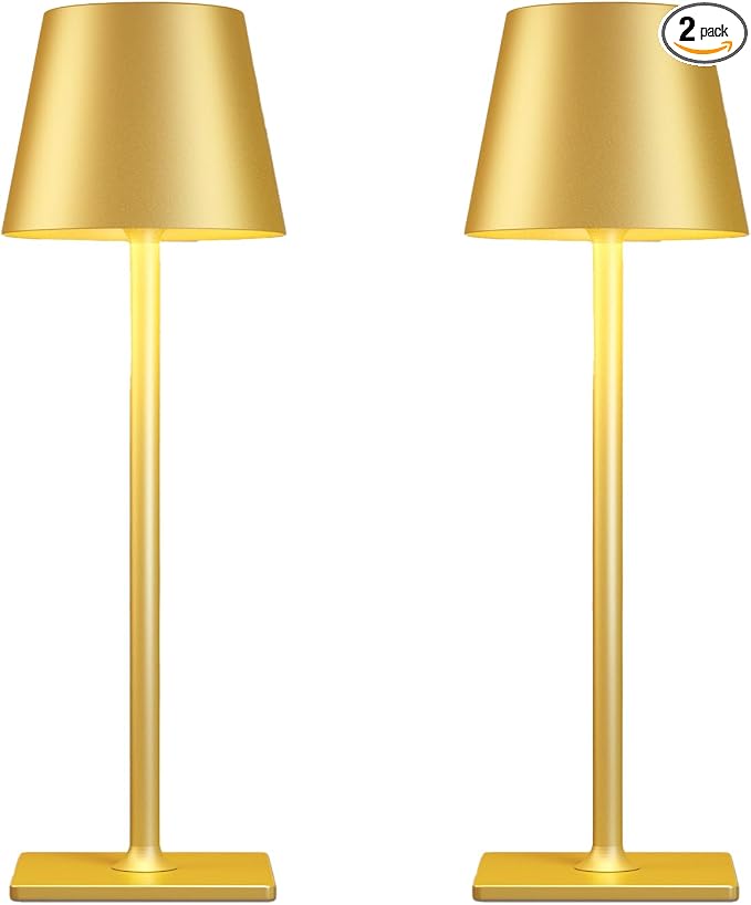 Yogaret 2 Pack Gold Rechargeable Table Lamps, Cordless Lamp by YogaretCeilingLight