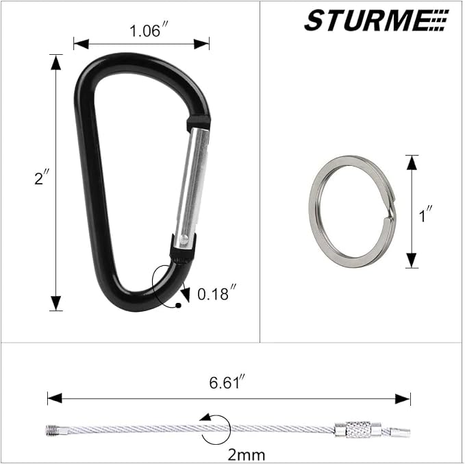 STURME 2" Aluminum D Ring Carabiners Clip D Shape Spring Loaded Gate Small - Image 2