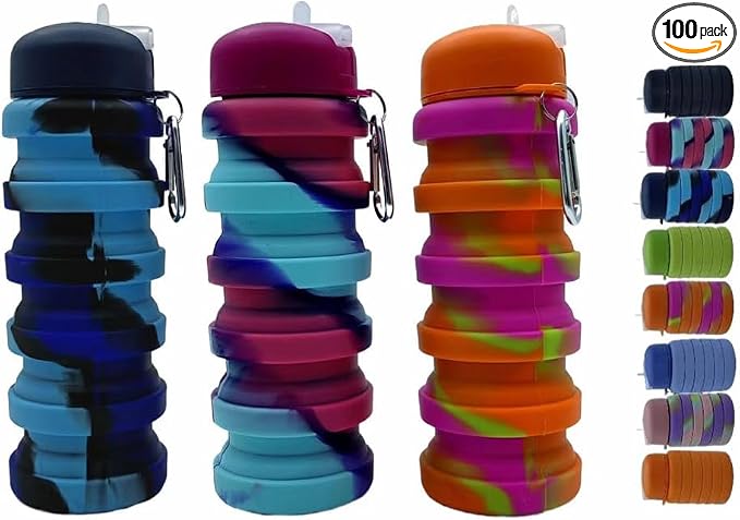Collapsible Water Bottles 3 Pack 16oz, Travel Portable Sport Water Bottle by Dontinhu