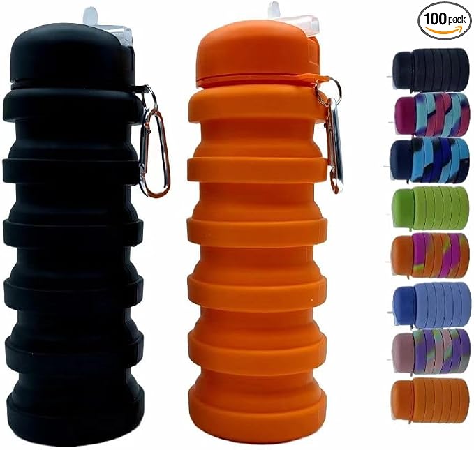 Collapsible Water Bottles 2 Pack 16oz, Travel Portable Sport Water Bottle by Dontinhu