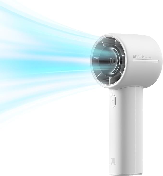 JISULIFE Handheld Turbo Fan, 5000mAh Rechargeable Portable Fan, 5-Speed by LivechillStaycool