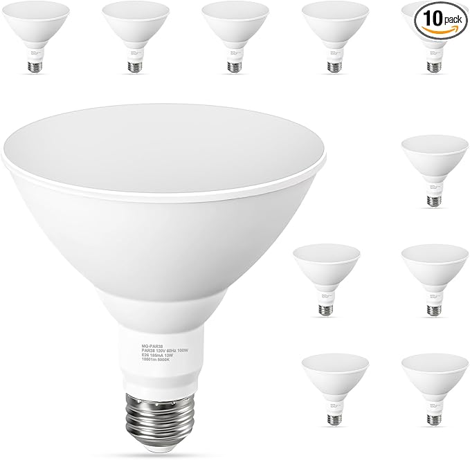 GvvooHome 10 Pack PAR38 LED Flood Light Bulbs Outdoor, 100W Equivalent by GvvooHome