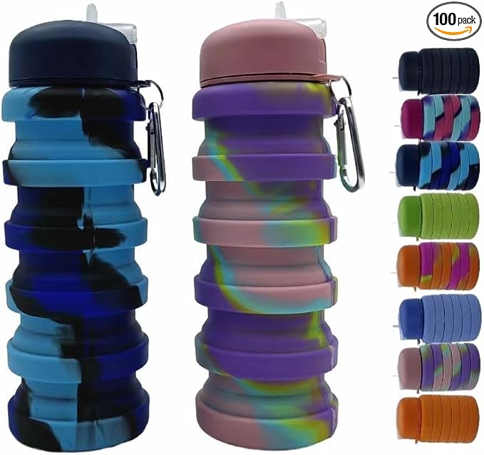 Collapsible Water Bottles 2 Pack 16oz, Travel Portable Sport Water Bottle by Dontinhu