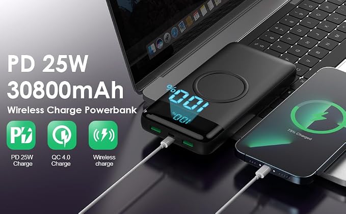 Wireless Portable Charger 30, 15W Wireless Charging USB C Power Bank, 25W PD QC - Image 7