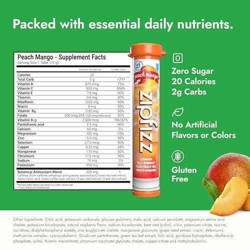 Zipfizz Daily Energy Drink Powder, Peach Mango, 20 Pack | 3-in-1 Sustained - Image 3