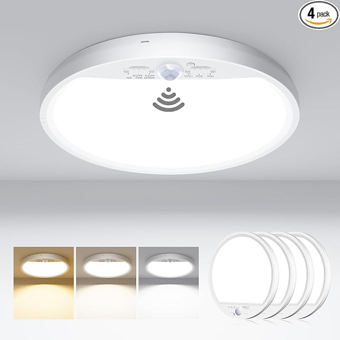 hepside 4 Pack Motion Sensor Ceiling Light Wired, 3000K/4000K/6500K LED Flush by Hepside