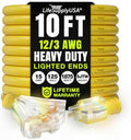 10ft Outdoor/Indoor Extension Cord 3-Outlet 12/3 Gauge Extra Heavy Duty 3 Prong by LifeSupplyUSA