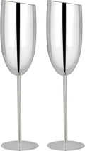 TJ Champagne Glasses Set of 2 Stainless Steel Champagne Flutes 8.5 oz by TJ