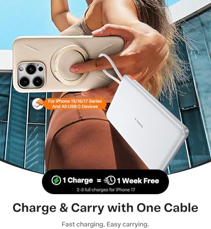 TORRAS Power Bank with Built-in USB-C Cable, Ultra-Slim 10, 000mAh Portable - Image 5