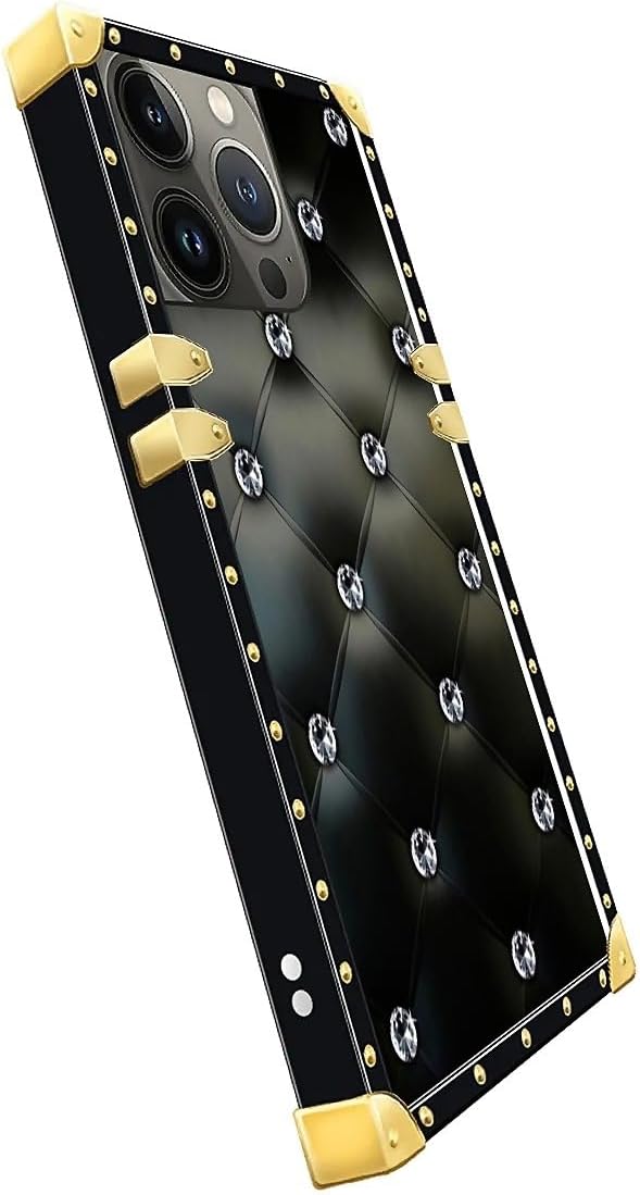 Compatible with iPhone 15 Pro Max Case, Shiny Black Sofa Crystal Luxury Golden - Image 4