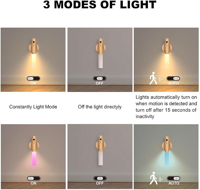 LANDGOO Motion Sensor Night Light RGB & Touch Control | USB-C Rechargeable Ash - Image 2