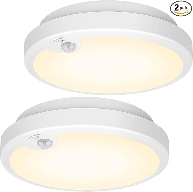 2-Pack Battery Operated Motion Sensor LED Ceiling Lights Indoor, Wireless Flush by Brightever