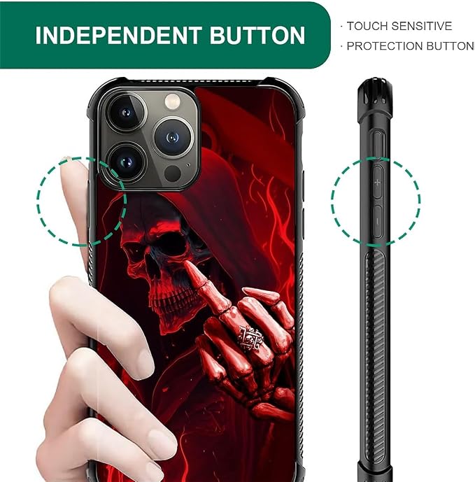 for iPhone 15 Pro Max Case, Gestures Funny Skull Pattern Graphic Design Girl - Image 6
