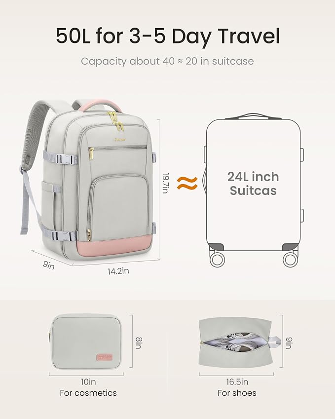 LOVEVOOK Travel Backpack for Women, 50L Carry On Backpack Flight Approved - Image 5