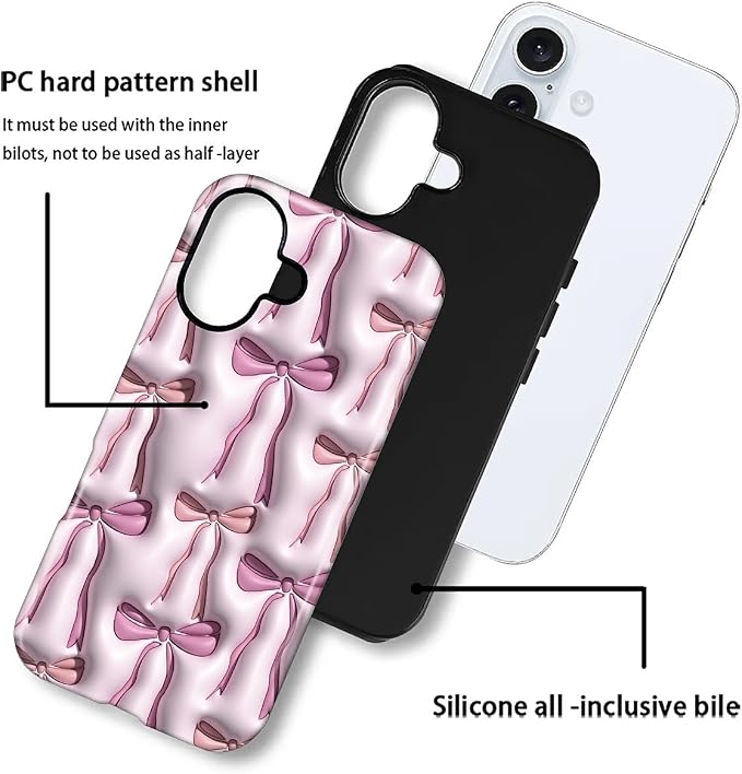 for iPhone 16 Case, HL2 Abstract Ribbons Bows Hybrid 2 Layer Hard Shell - Image 3