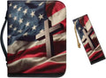 Medium Bible Cover Case for Women Men American Flag and Cross PU Leather Bible by Unknown