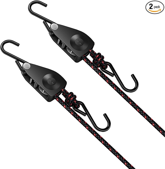 1/4" Ratchet Tie Down Straps, Heavy Duty Kayak Pulley System by ELUFAH