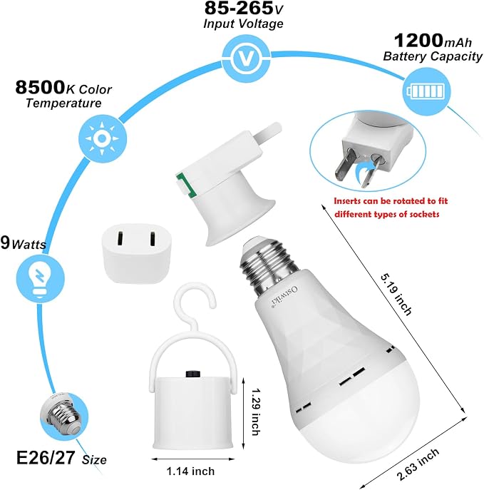 Ostwiki Rechargeable Light Bulbs, 6 Pack Battery Operated Backup Emergency - Image 2