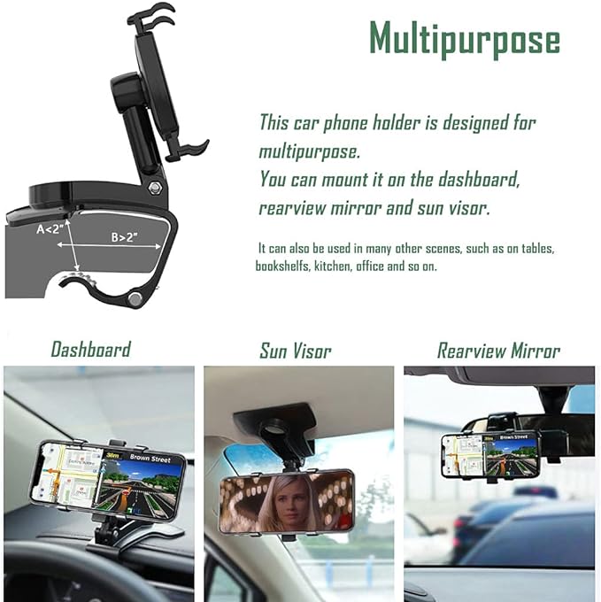 YAOKEEP Universal Car Phone Holder Mount, 360 Degrees Rotation Dashboard Phone - Image 2